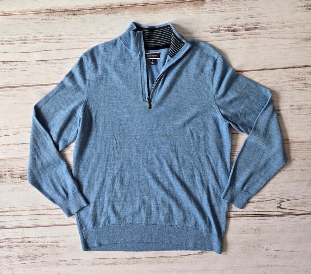 Club Room Men's Light Blue Quarter Zip Sweater sz L